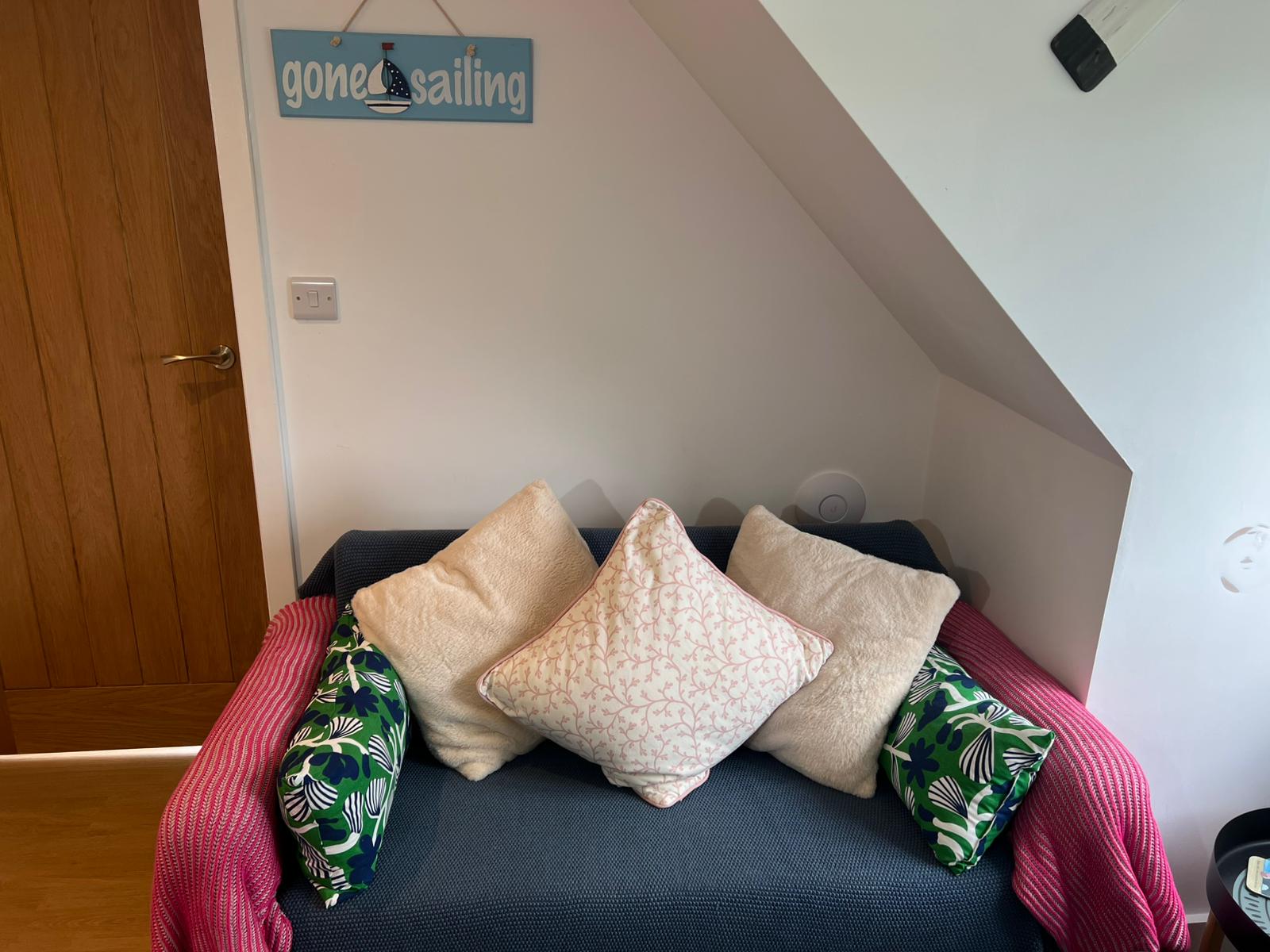 Lounge area with gone sailing sign
